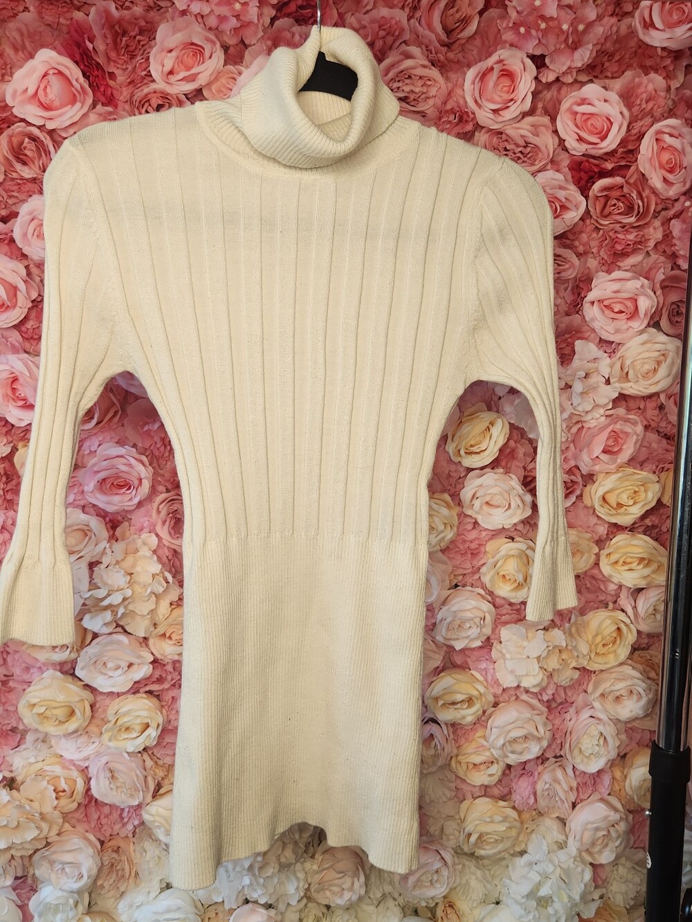 Cream Ribbed Turtleneck Sweater Dress - Women's